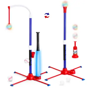 deAO Light up Tee Ball Set, 3-in-1 T Ball Set - Adjustable Height, Hanging Tee Ball Set with Automatic Pitching Machine/4 Balls/Retractable Bat, for Kids 5-8, Kids Outdoor Playset Baseball Toys Gifts for Boys Girls