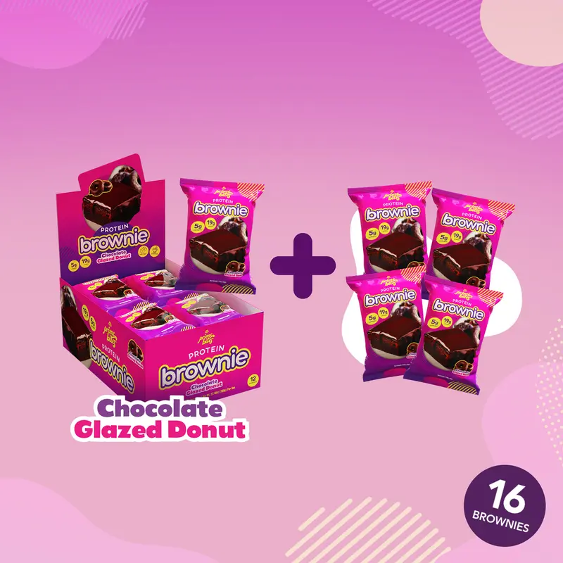 Glazed Chocolate Donut Prime Bites Protein Brownies - 12 Pack + 4 Free Chocolate Glazed Donuts Snack Dessert