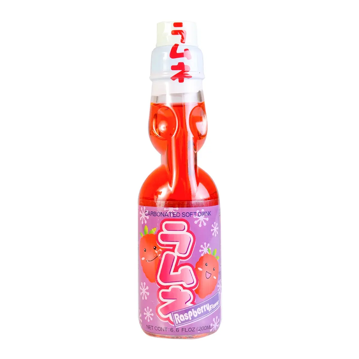 HATAKOSEN Raspberry Ramune Soda 200ml - Japanese Carbonated Drink with Unique Bottle Cap
