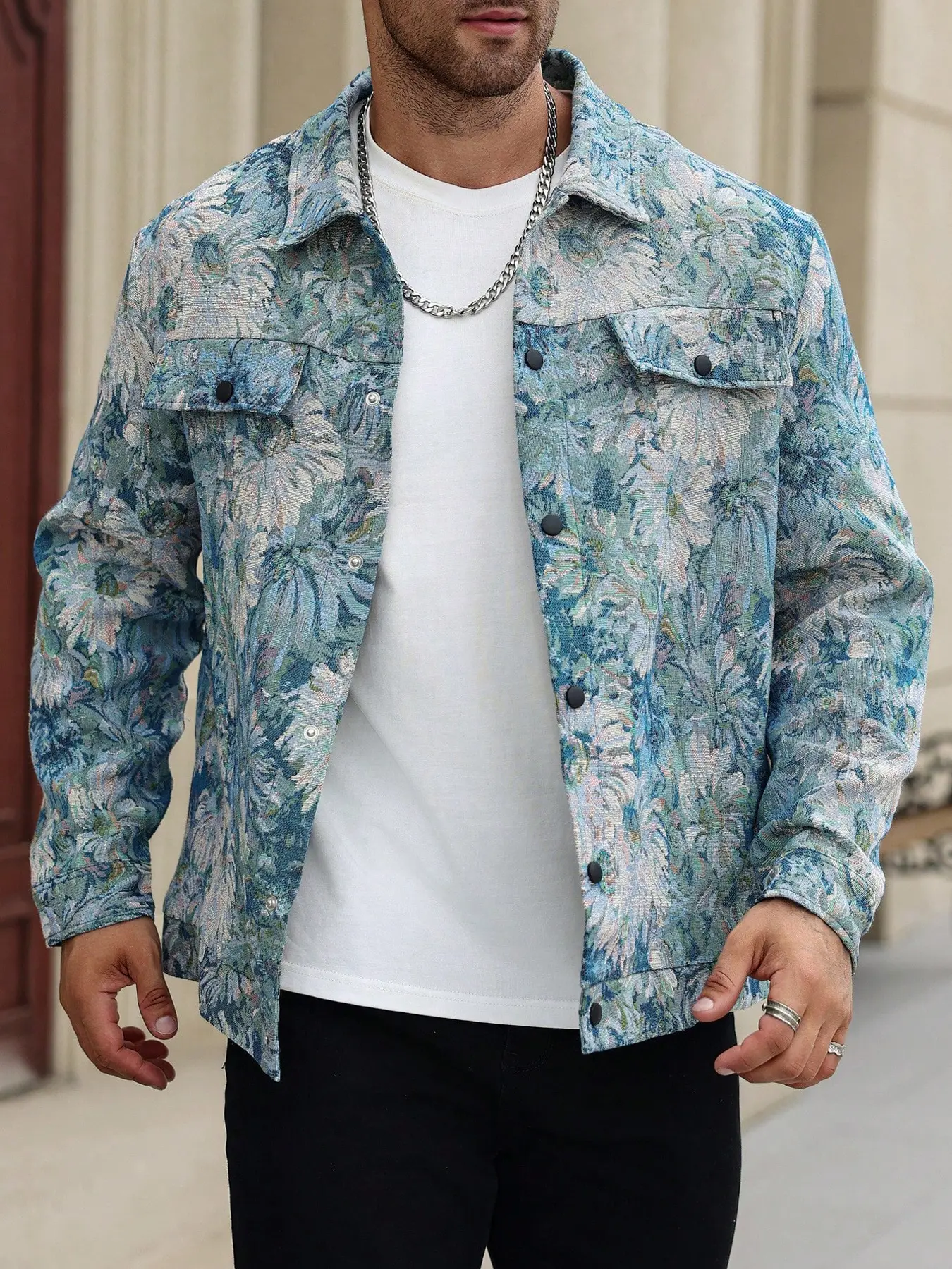Men's Plus Size Front Button Long Sleeve Printed Casual Vacation Button Up Jacket Coats, Perfect Gift for Friends Husband Boyfriend