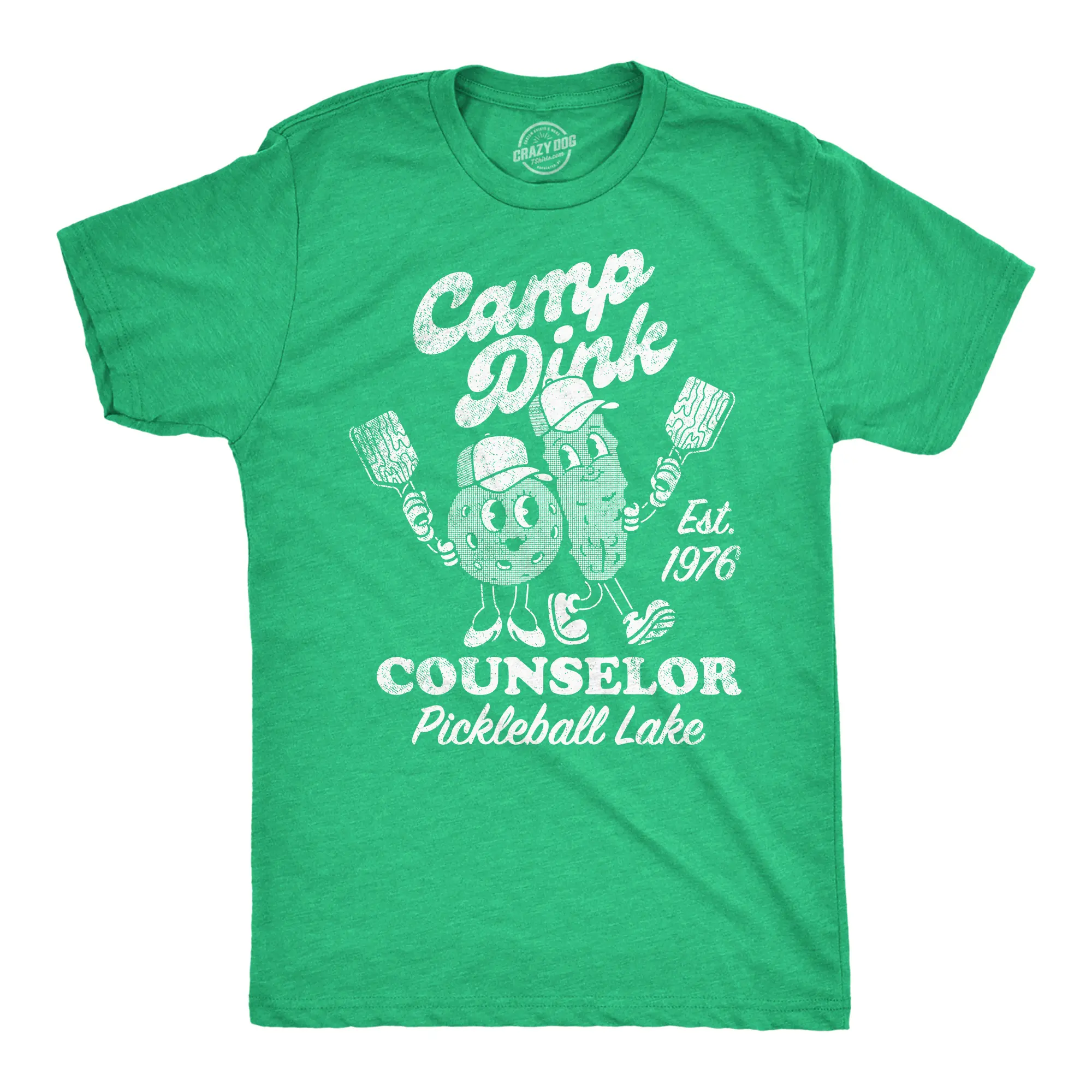 Mens Camp Dink Counselor Pickleball Lake T Shirt Funny Pickle Ball Lovers Joke Tee for Guys Mens Funny T Shirts Cool Vintage Fashion T-Shirt Gift Classic Menswear Pickle Ball Apparel for Men Funny Sarcastic Green -