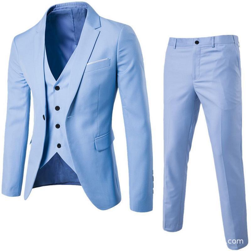 Men's Suit Set Three-Piece Casual Solid Color Slim Fit Formal Suit Groom Stylish Wedding Suit Trendy