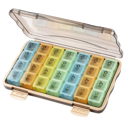 3D Acrylic Supplement Organizer - BPA-Free Detachable 7-Day Portable Vitamin Dispenser, 4×8 Fish Oil-Fit 28-Day 4-Times-Daily Home Storage Box with Big Compartments for Medical Supplies