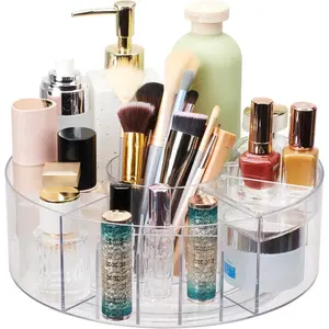 360 Rotating Makeup Organizer for, 10" Desk Acrylic Spinning Cosmetic Skincare Organizer Countertop, Large Clear Lazy Susan Round Organizer for Lotion, Lipsticks, Perfume, Brushes
