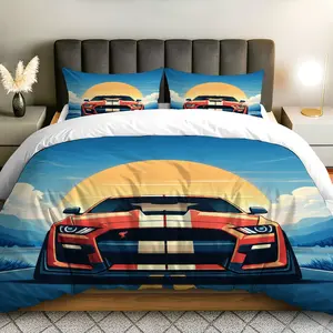 3PCS Duvet Cover Set, 1 Duvet+2 Pillowcases(Without filler), Car Sunset Mountain Nature theme, Christmas bedding set, High-definition print stylish cozy Suitable for decoration bedroom living room dormitory office.