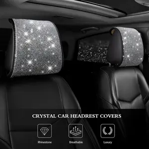 Rhinestone Decor Car Headrest Cover, 2 Counts Shinny Car Headrest Protector, Car Interior Decorative Accessories, Car Interior Accessory, Car Interior Decoration for Women & Girls