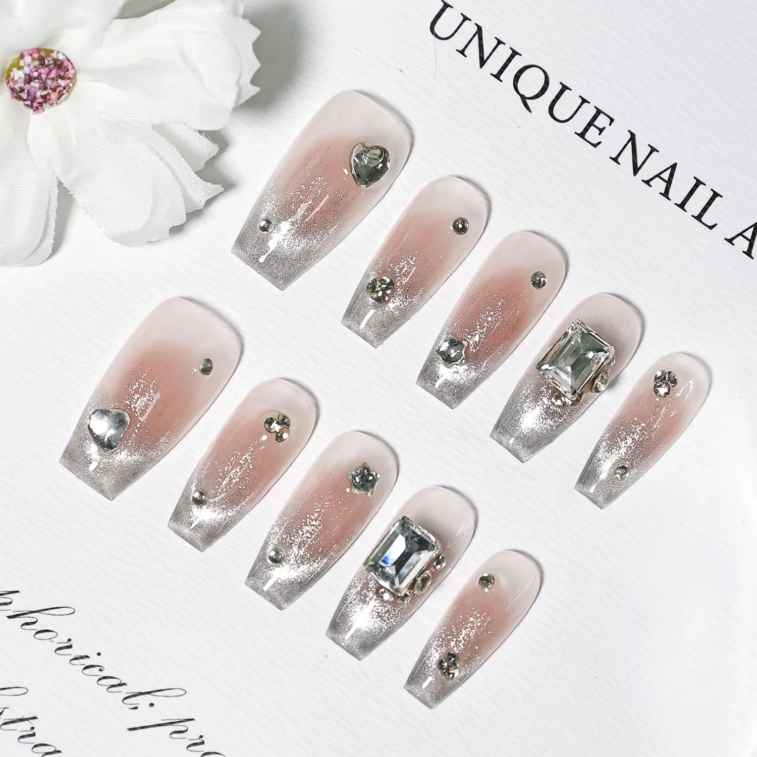 JODSONE Press On Nails Handmade 3D Square Cat Eye Fake Nail Tips Reusable Easy To Wear Long Lasting Fingertip Decor