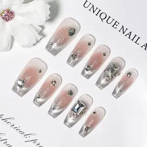 JODSONE Press on Nails Pink Square Cat Eye Handmade 3D Fake Nail Tips Reuseable Fashionable Design Long Lasting Fit Easy to Create Exquisite Fingertips - Small