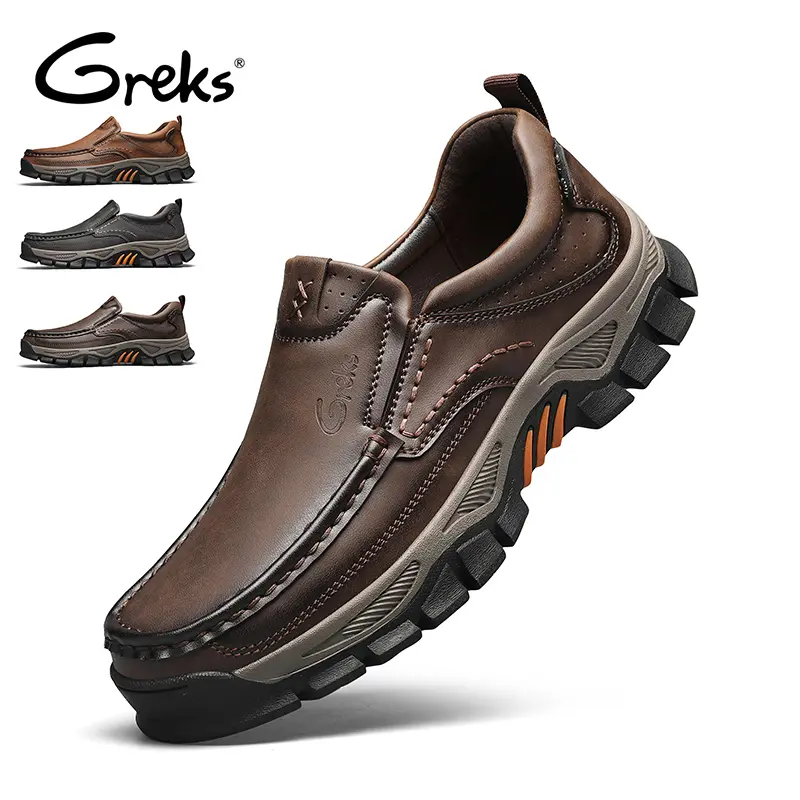 GREKS Men’s Classic Chunky Trail Slip-On Flat Shoes, Rugged Casual Outdoors Footwear