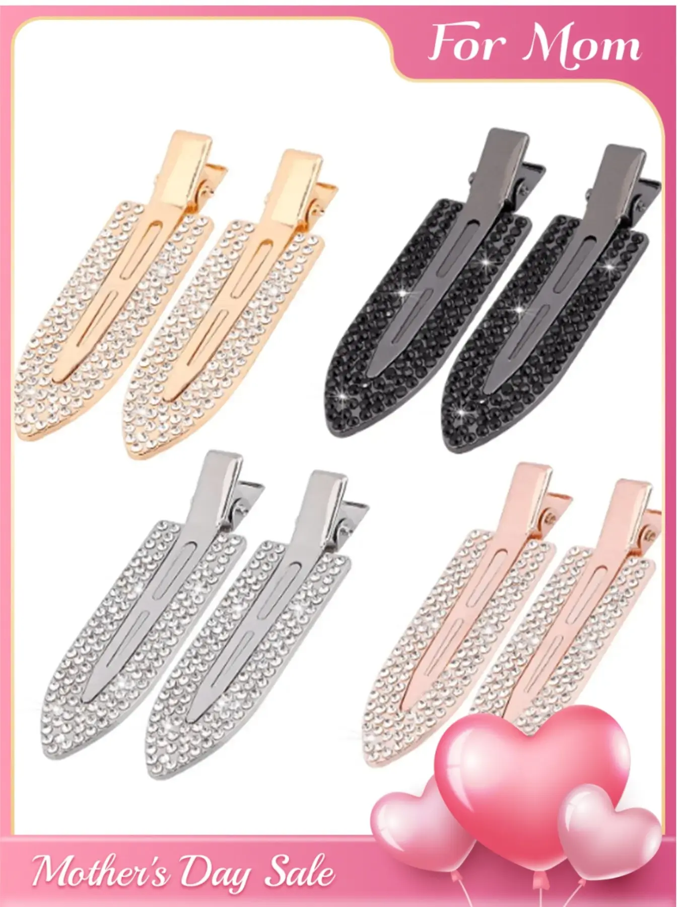 Water Drill Hair Clip Set, Elegant Plain Design, Versatile Fit for All Hair Types, Simple Headband Accessory, Mother's Day Gift