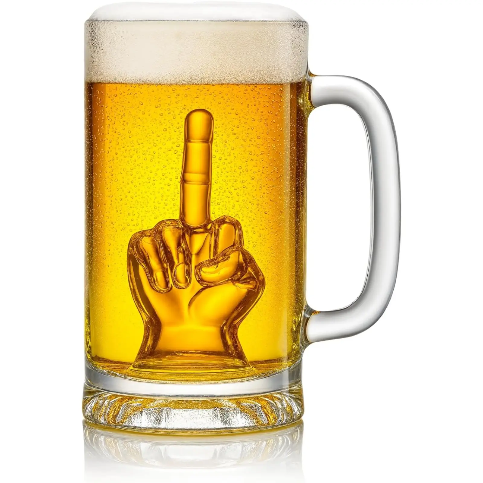Middle Finger Beer Glass Muf with Handle - Tall Drinking Glasses for Beer, Whiskey, Cocktails, Funny Gag Gift for Him, Men Holiday, Father’s Day, Birthday, 12.5 oz Thick Glassware, Tall Glass for Men