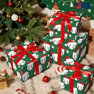 Christmas Baseball Wrapping Paper Roll for Boys, Baseball with Santa Hat Design, Green Sports Gift Wrap for Fans Holiday Party, Sports Theme, Christmas Gift for Him, Gift For Her