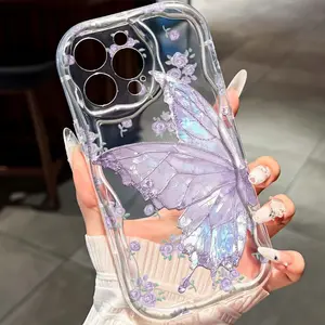 Floral Butterfly Pattern Aesthetic Tpu Wave Edge Anti-Drop Phone Case for Apple iPhone 16/16promax/11/13/14/15, Gift for Men and Women