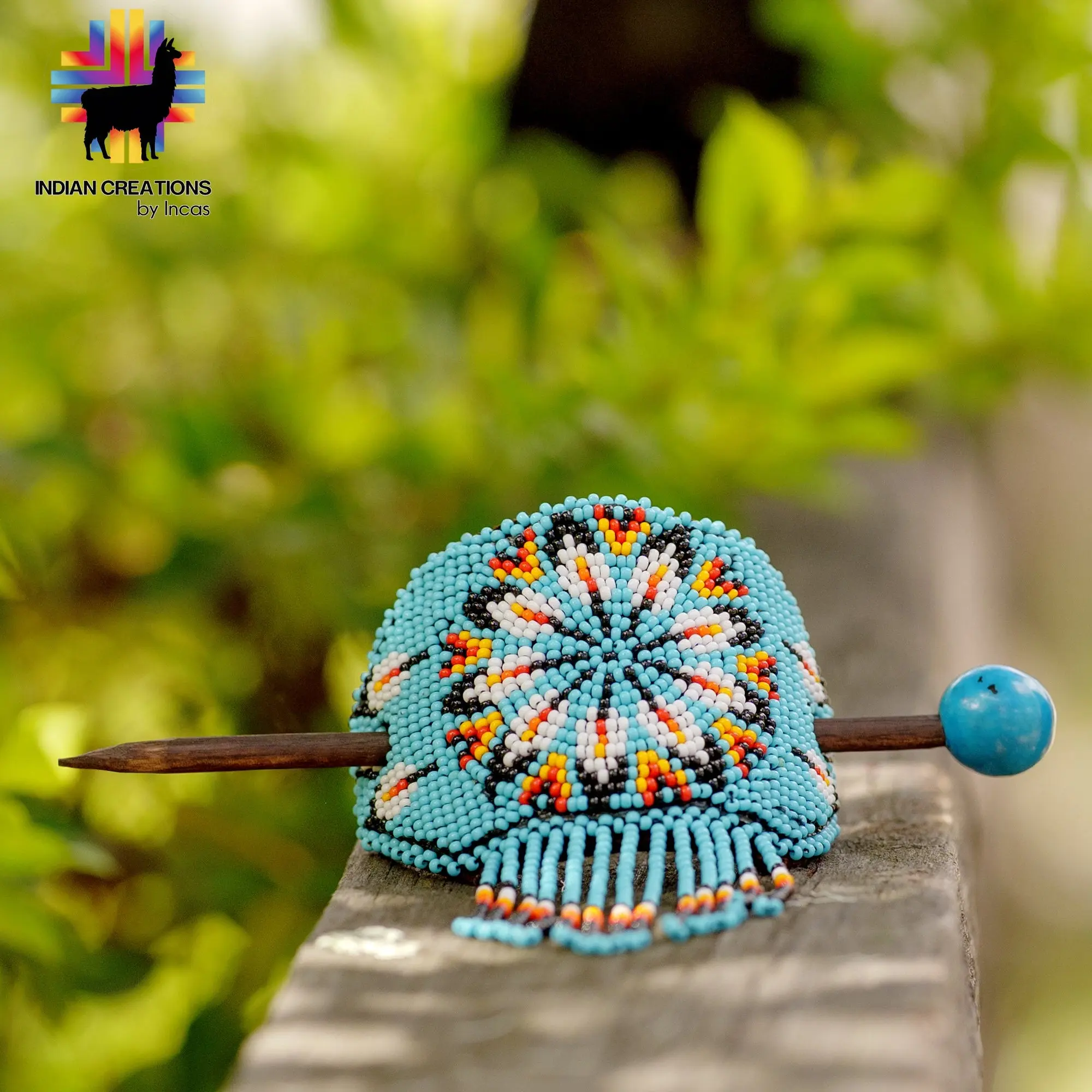 Handmade Beaded Hair Barrettes. Beaded Cuff Bun Holder Hair Tie. Hair accessories. Made in Ecuador. Bohemian & Chic.