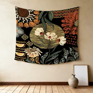 Earthy Tone Boho Floral Wall Tapestry, Vintage Distressed Print, Natural Drape Highly Decorative, Perfect for Graduation Season Dorm Rental Room Wall Bohemian Renovation