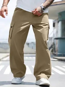 Men's Plus Size High-Quality Straight Leg Cargo Pants, Large Pockets, Breathable Fabric, Casual Style, Perfect for Spring and Summer