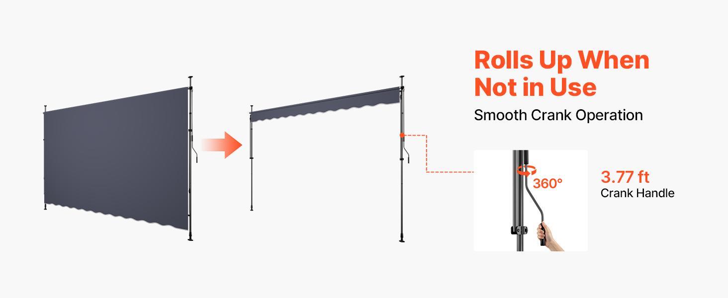VEVOR Manual Retractable Awning, 138" Outdoor Retractable Patio Awning Sunshade Shelter, Height Adjustable Patio Door Window Canopy with Manual Crank Handle for Backyard, Garden, Balcony, Dark Gray VEVOR Manual Retractable Awning, 138" Outdoor Retractable Patio Awning Sunshade Shelter, Height Adjustable Patio Door Window Canopy with Manual Crank Handle for Backyard, Garden, Balcony, Dark Gray