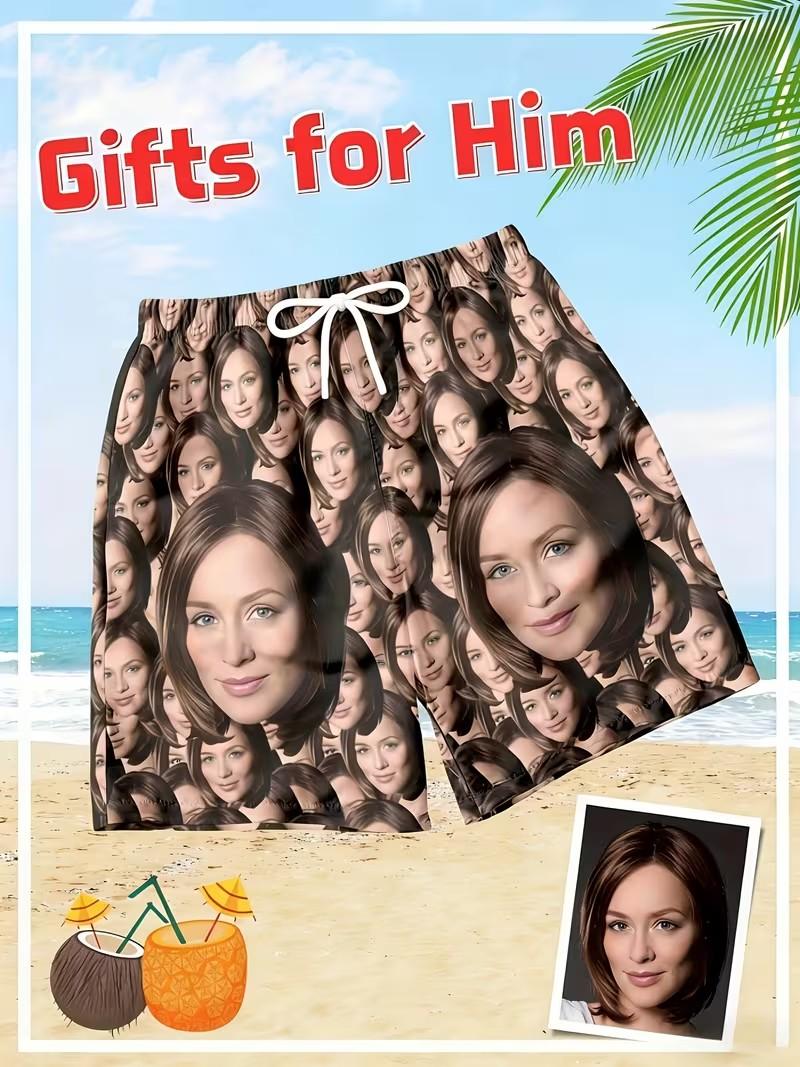 Men'S Custom Portrait Print Shorts, Trendy And Novel, Perfect for Summer Beach Parties, Ideal As a Gift