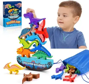 Dinosaur Toys for Kids 3-8  Wooden Montessori Stacking & Balancing Game STEM Educational Toy for 3 4 5 6 7 8 Year Old Boys Girls Family Party Competition Game Birthday &Easter Gifts & Stocking Stuffers