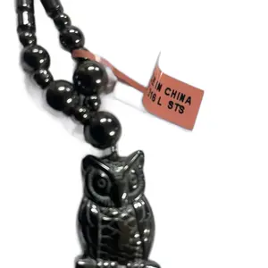 Magnetic by Design Hematite Owl Beaded Necklace (20in) Female