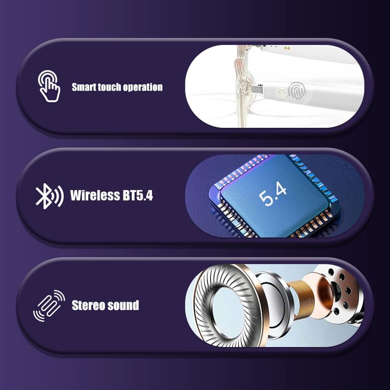 Koipsse Smart Audio Glasses Wireless TWS Earbuds HiFi Open-Ear Mic V5.4 Dual Touch Control Transparent Suitable for Men Women Gift Technology Call Music Volume Adjustment Multifunctional Smart Glasses Wearable Smart Glasses