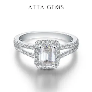 Halo Synthetic Moissanite Ring 1CT D Color for Women Birthday Gift Engagement Wedding Fine Jewelry R008