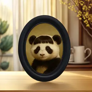Vintage Art Style Panda Pattern Elegant Oval Shape Wall Decor Artwork, Perfect for Halloween Christmas Thanksgiving, Home Office Room Decoration