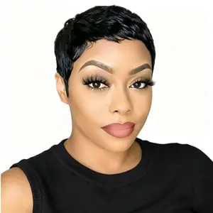 Four Inch Short Pixie Cut Curly Wig for Black Women Full Machine Made Human Hair Short Layered Pixie Cut Wig