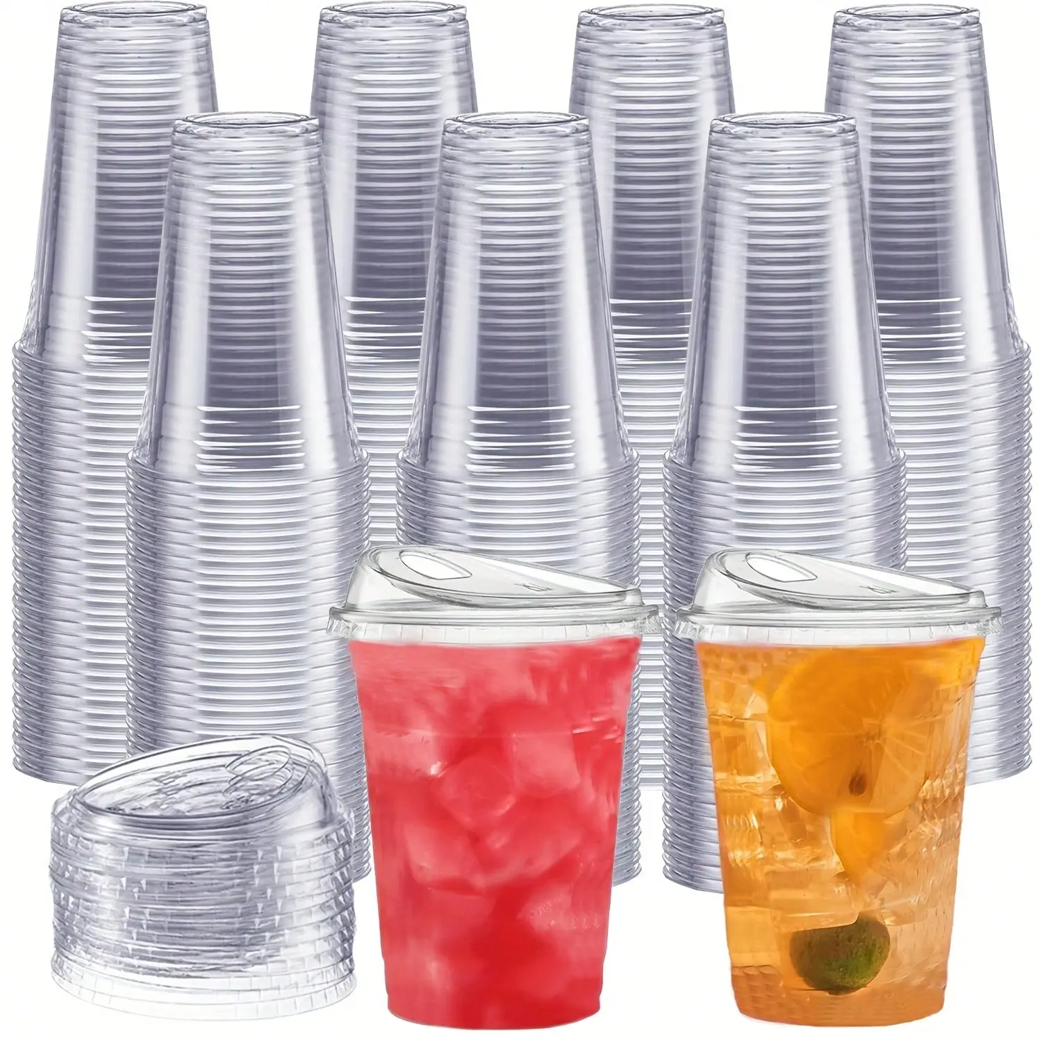 40/20 Pack 16oz Clear Plastic Cups - Durable PET Drinkware for Ice Coffee, Smoothies, Slurpees, Milkshakes | Disposable Leak-Proof Tumblers with Strawless Sip Lids for Parties, Camping, Picnics, Holidays & Outdoor Events, Picnic Essentials, Transparent Dr