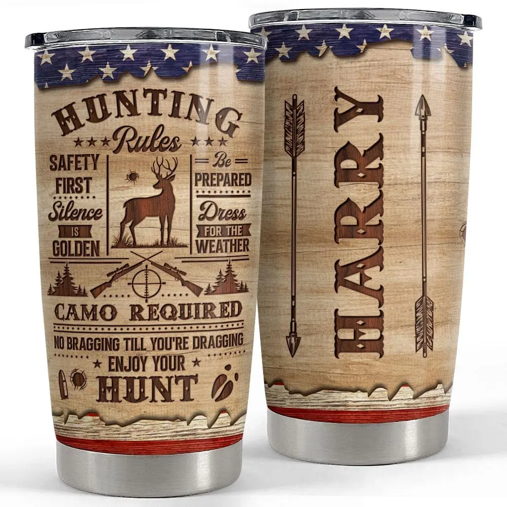 Personalized Hunting Tumbler Hunting Rules Wood Drawing, Hunting Lover Gift, Outdoor Hunting, Gift for Dad, hunting cup