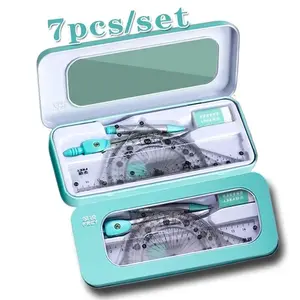 7 Piece Geometry Set, Student Drawing Tools Kit, Triangle Ruler Protractor Eraser Combo, School Exam Office General Ruler Gift Box