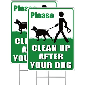 2-Pack Clean Up After Your Dog Signs, 12.6" x 9.5" with Metal Stake, No Dog Poop Lawn Signs with UV Protected & Waterproof, Double Sided Pick Up After Your Dog Sign for Yard