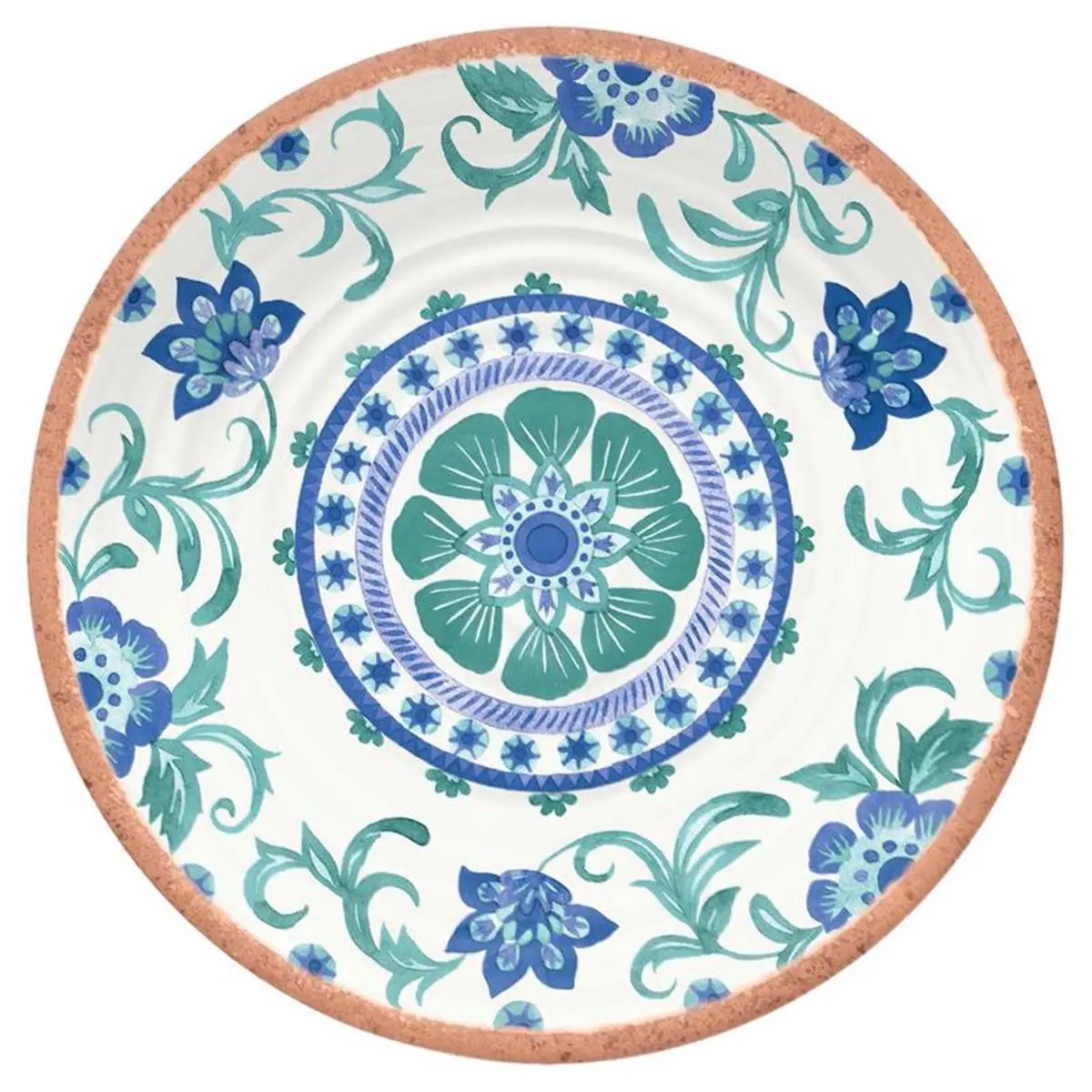 Tarhong Round Multicolored Melamine Artisan Salad Plate, Everyday Stackable Kitchen Tableware