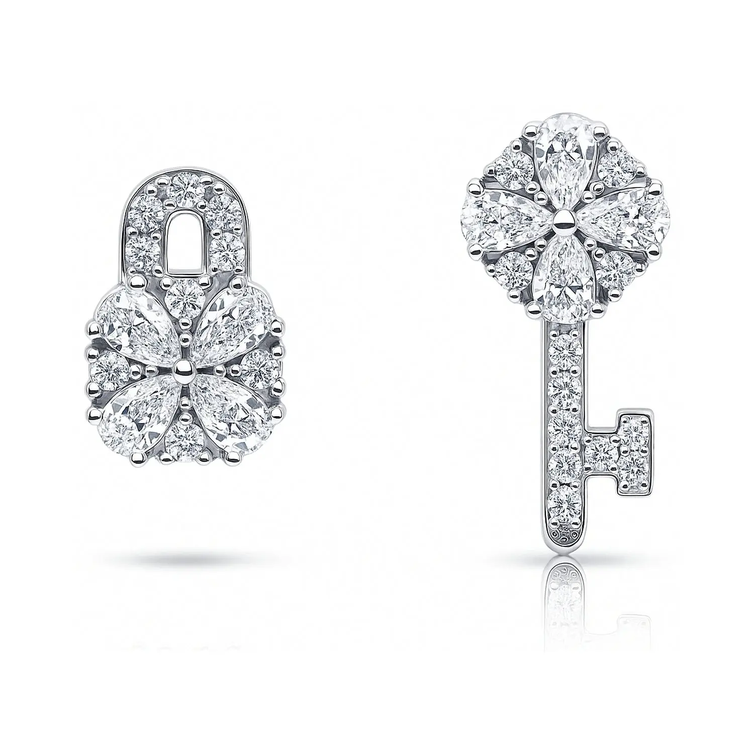 BERRICLE Sterling Silver Key and Lock Stud Earrings for Women, Cubic Zirconia CZ, Color (Clear, Red)
