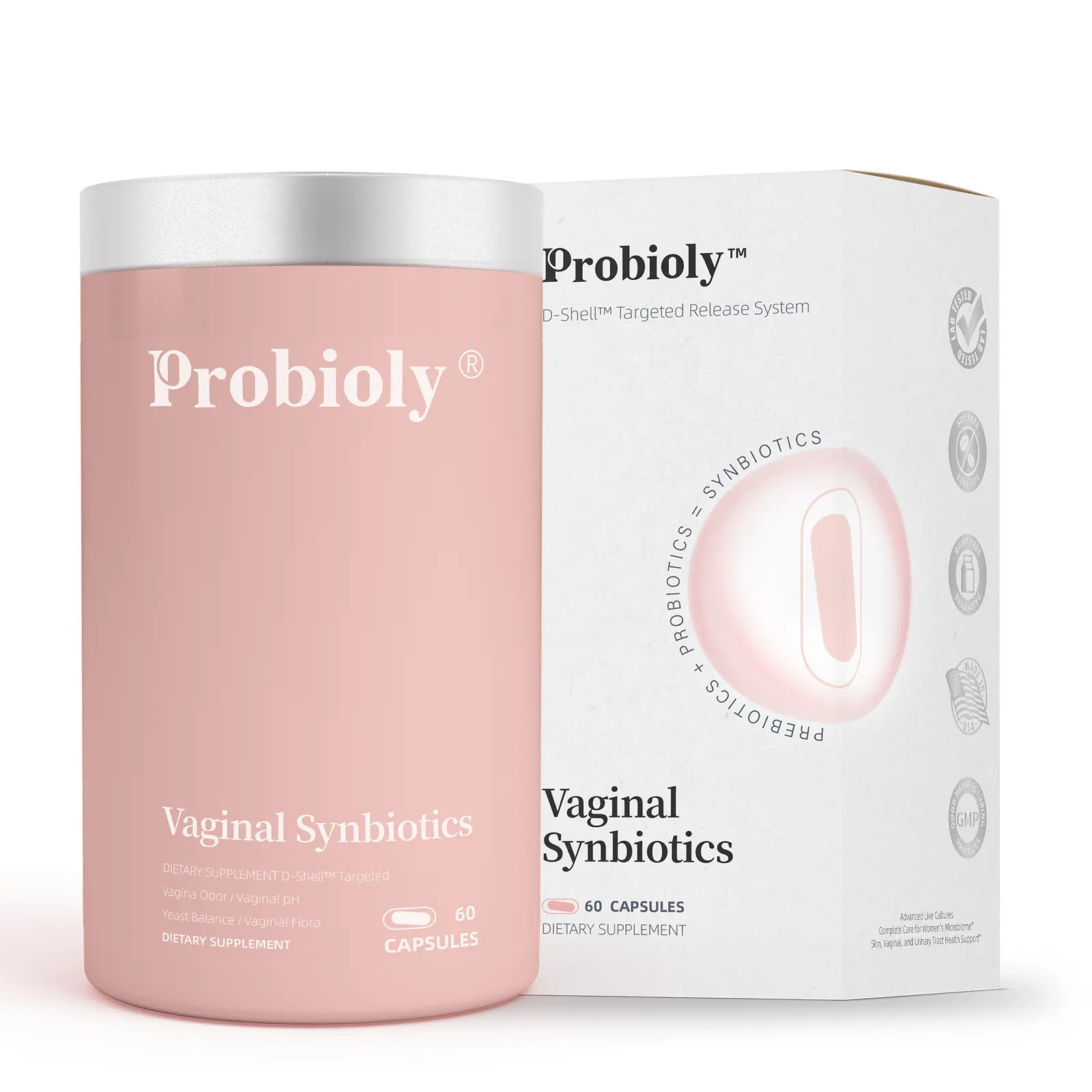 Probioly Women's Dietary Probiotic Capsules - Prebiotic-Infused Healthcare Supplement for Health Support, Odor & pH Balance, Energy Boost - 60 Count, Sugar, Gluten & Dairy-Free, Natural, All Ages Friendly