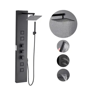VEVOR Shower Panel Tower System with Rainfall Shower Head, 49 in Brushed Stainless Steel Shower Column, 4-Function Faucet, Wall-Mount Rain Massage System, with 4 Body Jets, Handheld, and Tub Spout