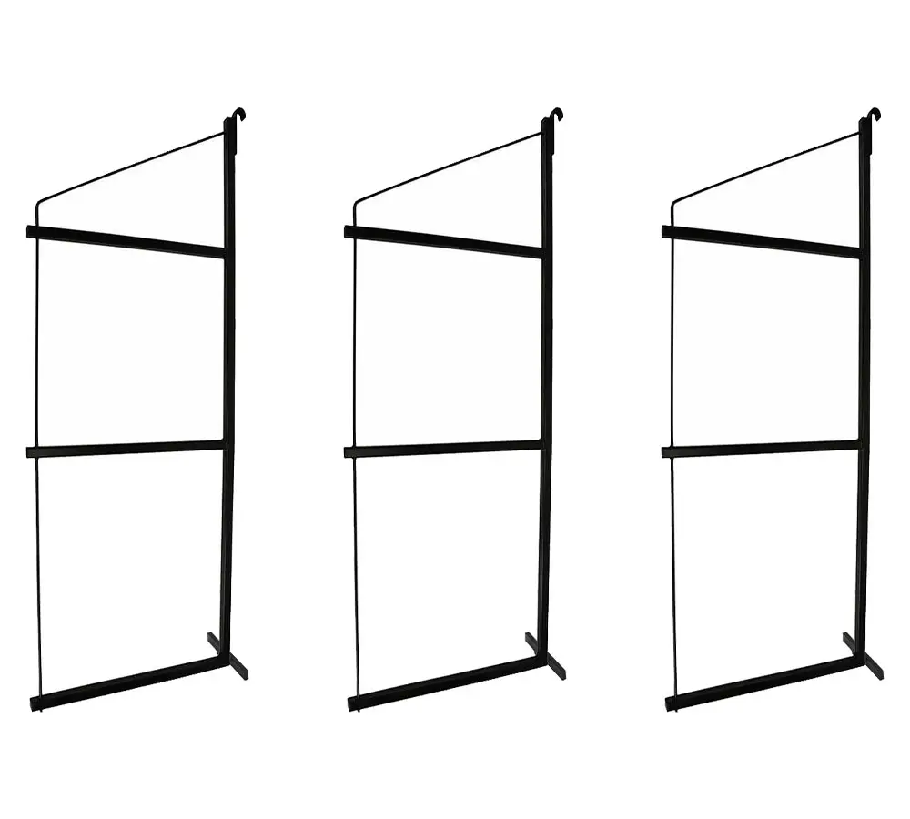3 Pack of 3 Tier Shipping Container Shelving Bracket with 18"(D) x 60"(H) - Black Powder Coated Steel Shelf Brackets for Heavy Duty Trailer Containers - Easy to Assemble & Remove