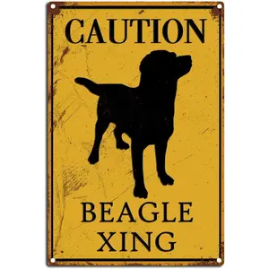 Beagle Sign Caution Beagle Xing Tin Sign Warning Animal Road Sign Wall Decor for Home Wall Decor Coffee Bar 8x12inch-Tin Sign