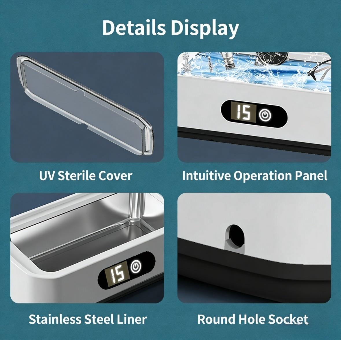 Ultrasonic Cleaner with 304 Stainless Steel Tank, 5 Timer Settings, Deep Cleaning Device for Jewelry, Glasses, Watches, Dentures, Retainers, Coins & Small Metal Parts