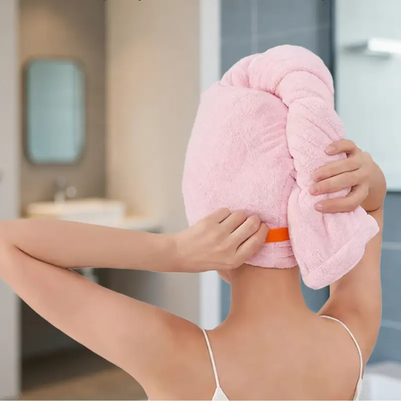 Oversized Microfiber Bath Shower Hair Towel Wrap - Ultra-Soft Quick-Dry Turban with Button Closure, Anti-Bacterial for Curly Thick Hair