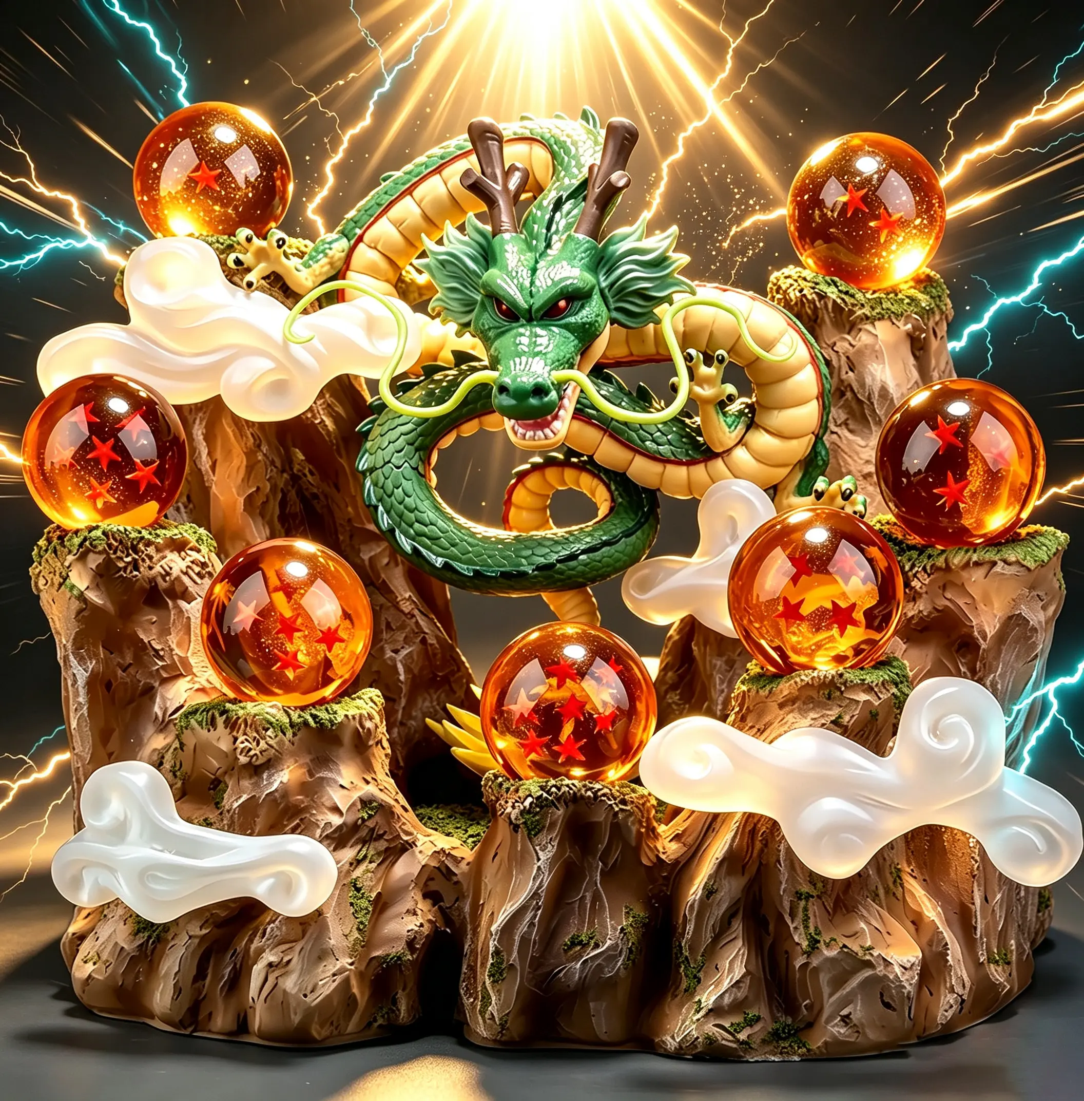 DLDA Resin Collectible Figurine Statue Set, 18CM Mountain Sculpture with 7 Transparent Acrylic Crystal Spheres & Cloud Display Base, Desktop Home Decor Ornament, Collectible Gift for Men & Collectors