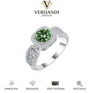VERDANDI Princess Cut Moissanite Ring Green Moissanite 1 Carat VVS Clarity Perfect for Proposal & Birthday Gift