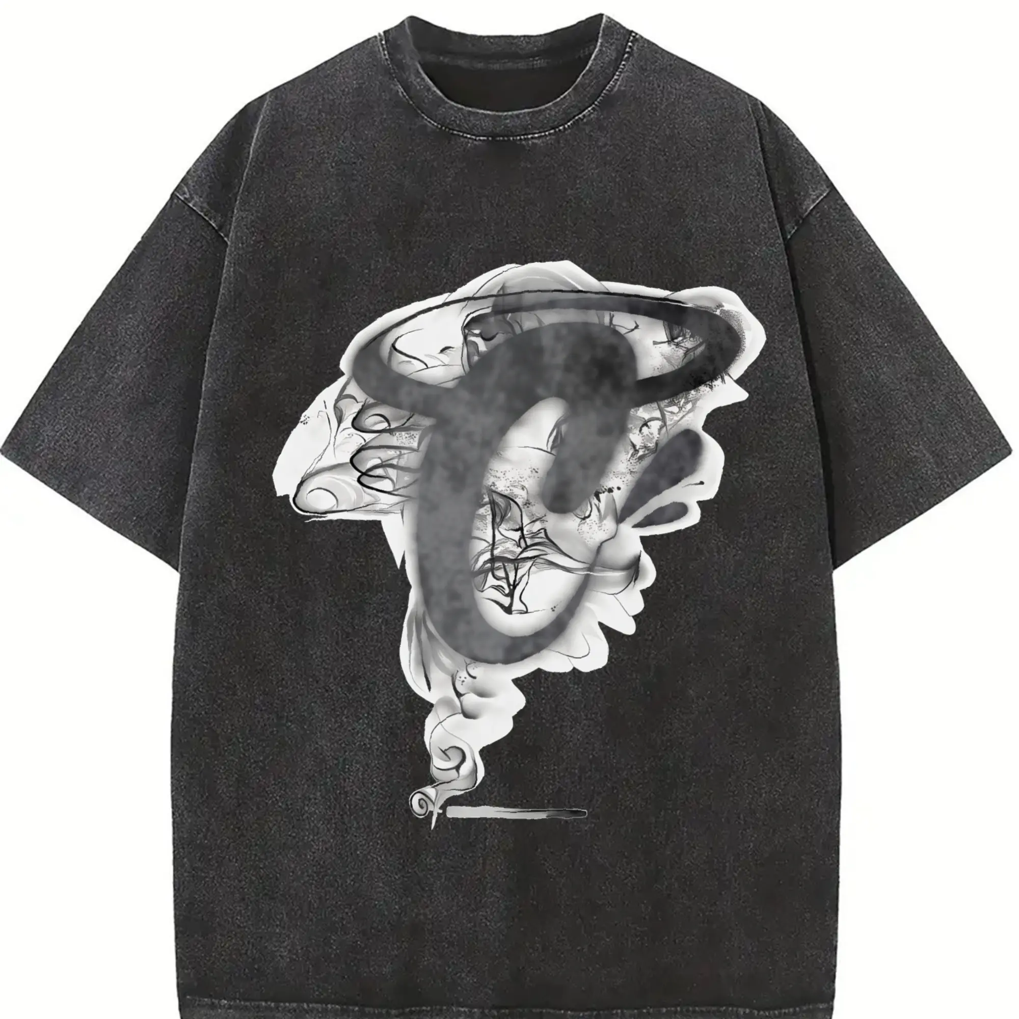 Abstract Printed Washed Women'S Round Neck T-Shirt| 100% Pure | Black| Ideal for Everyday Casual Wear, Home Relaxation, And Street Fashion