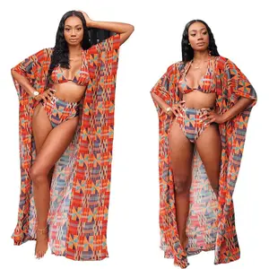 Afrikaan Goddess in You Swimwear Set With Beach Kimono