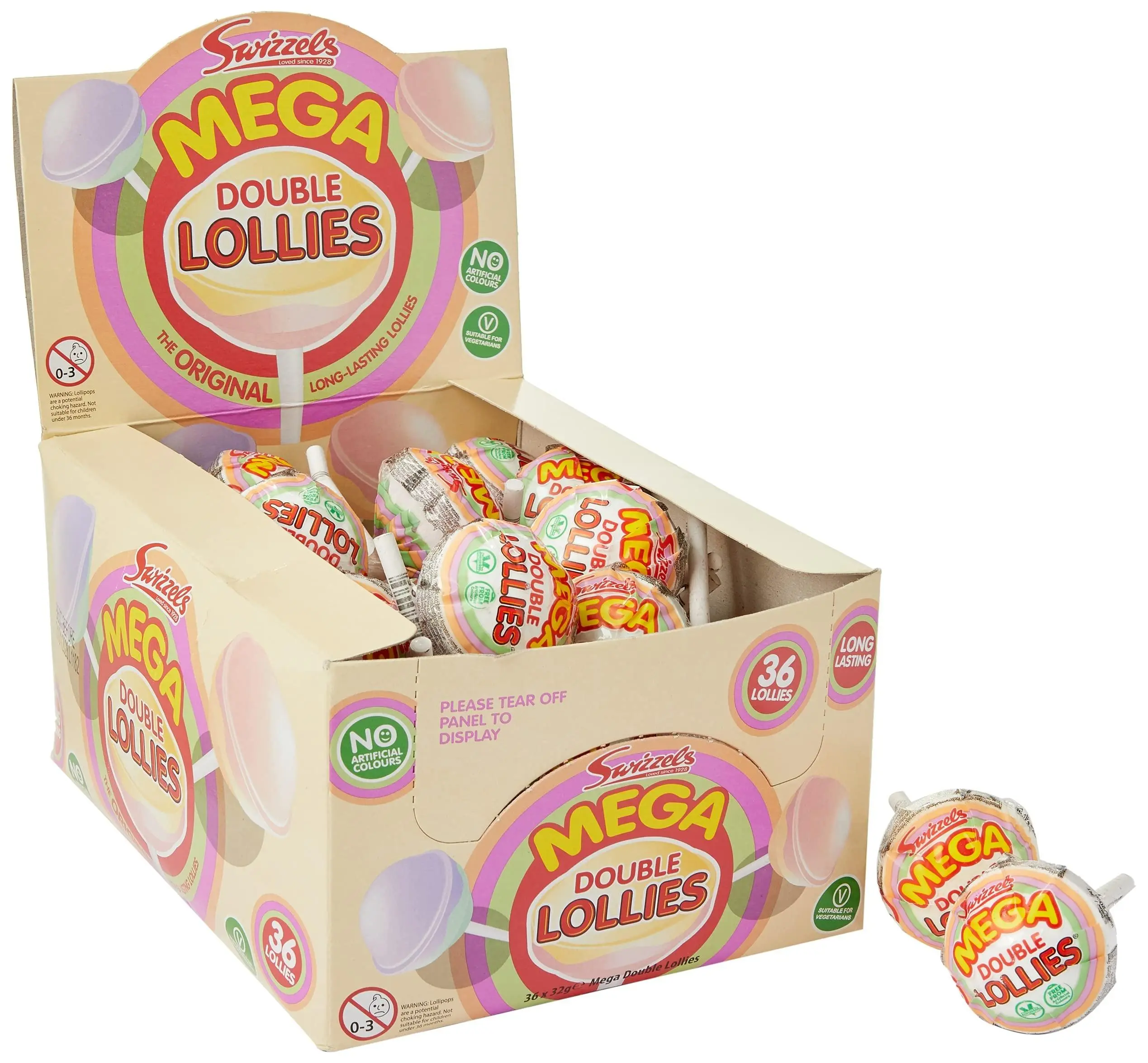 Swizzels UK Import Double Lollies Lollipops 32g 36ct Tray