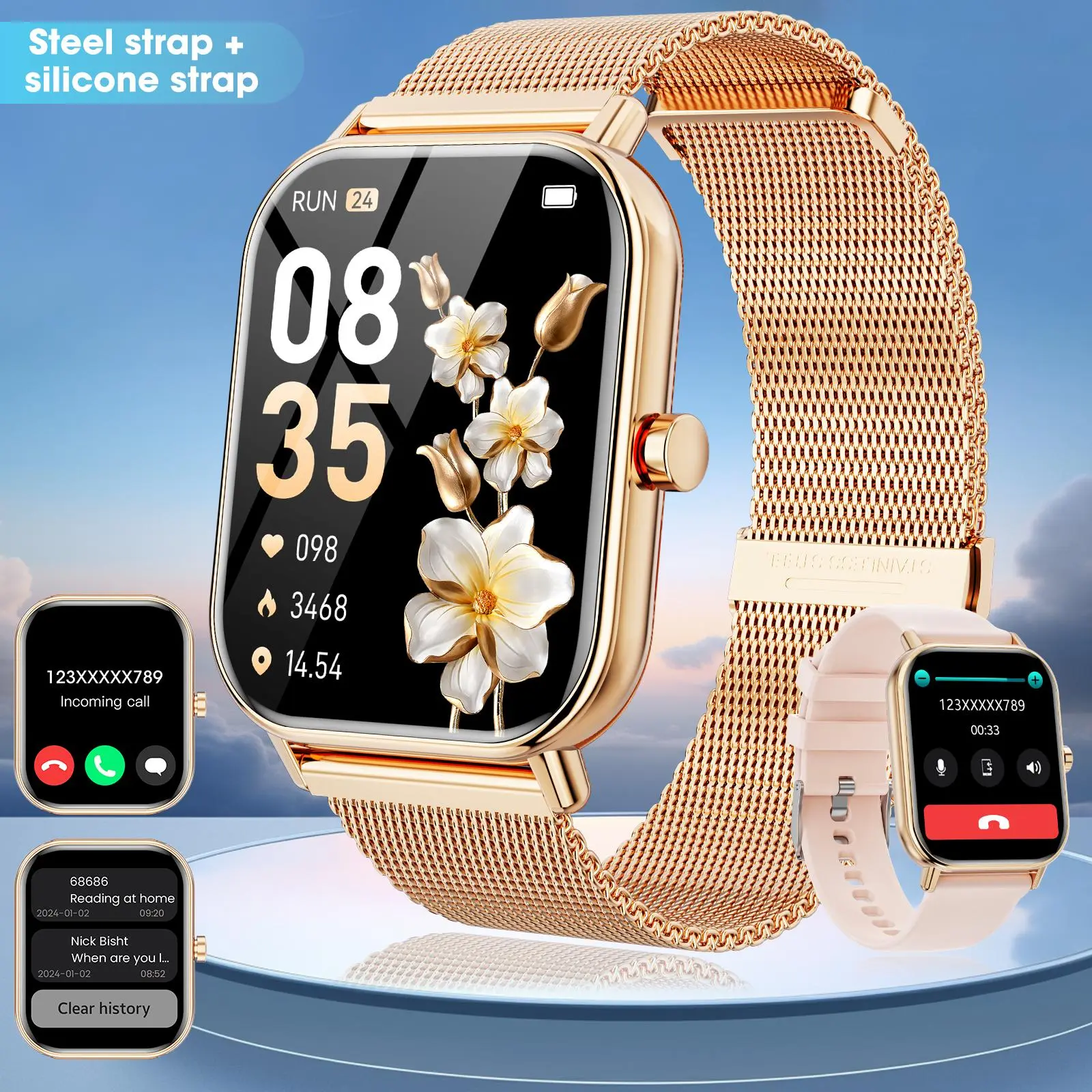 Fashion Touch Screen Smart Watch, 1 Count Fitness Smartwatch with Calls Function, Multifunctional Smartwatch for Men and Women, Exquisite Band Watch, Waterproof Smart Watch