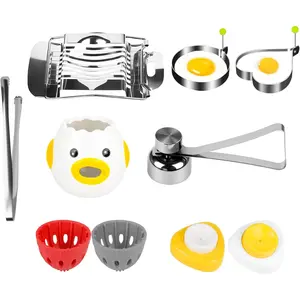 10-in-1 Egg Tool Set:1 Chalaza Remover Tongs,2 Piercers,2 Fry Rings,2 Brush Cleaners,1 Shell Opener,1 Egg Separator,1 Egg Slicer - Essential Egg Prep Gadgets for  Cooking