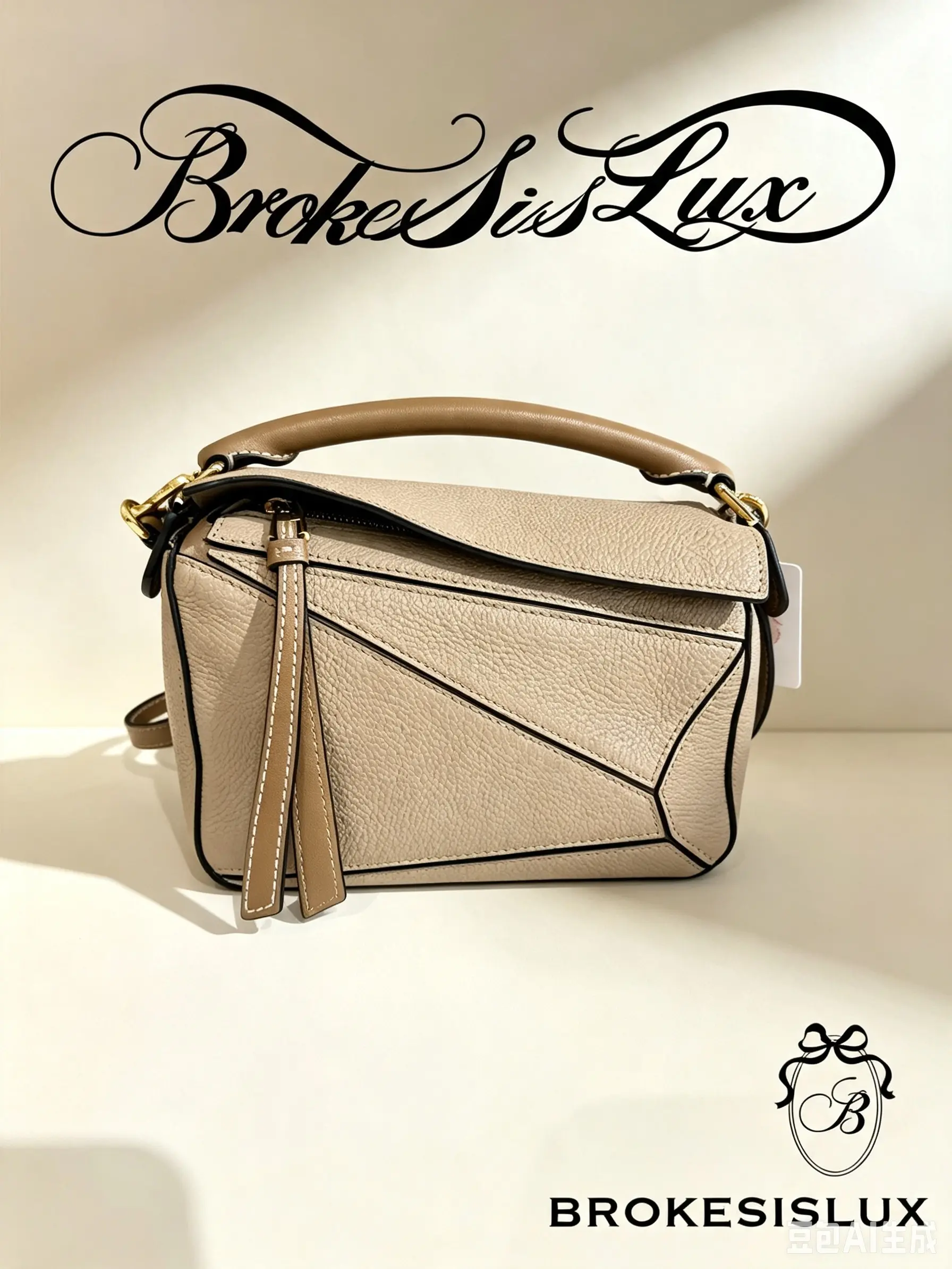Pre-owned Loewe Small Puzzle Edge Crossbody Bag, Sand Grain Calfskin Leather with Tan Top Handle