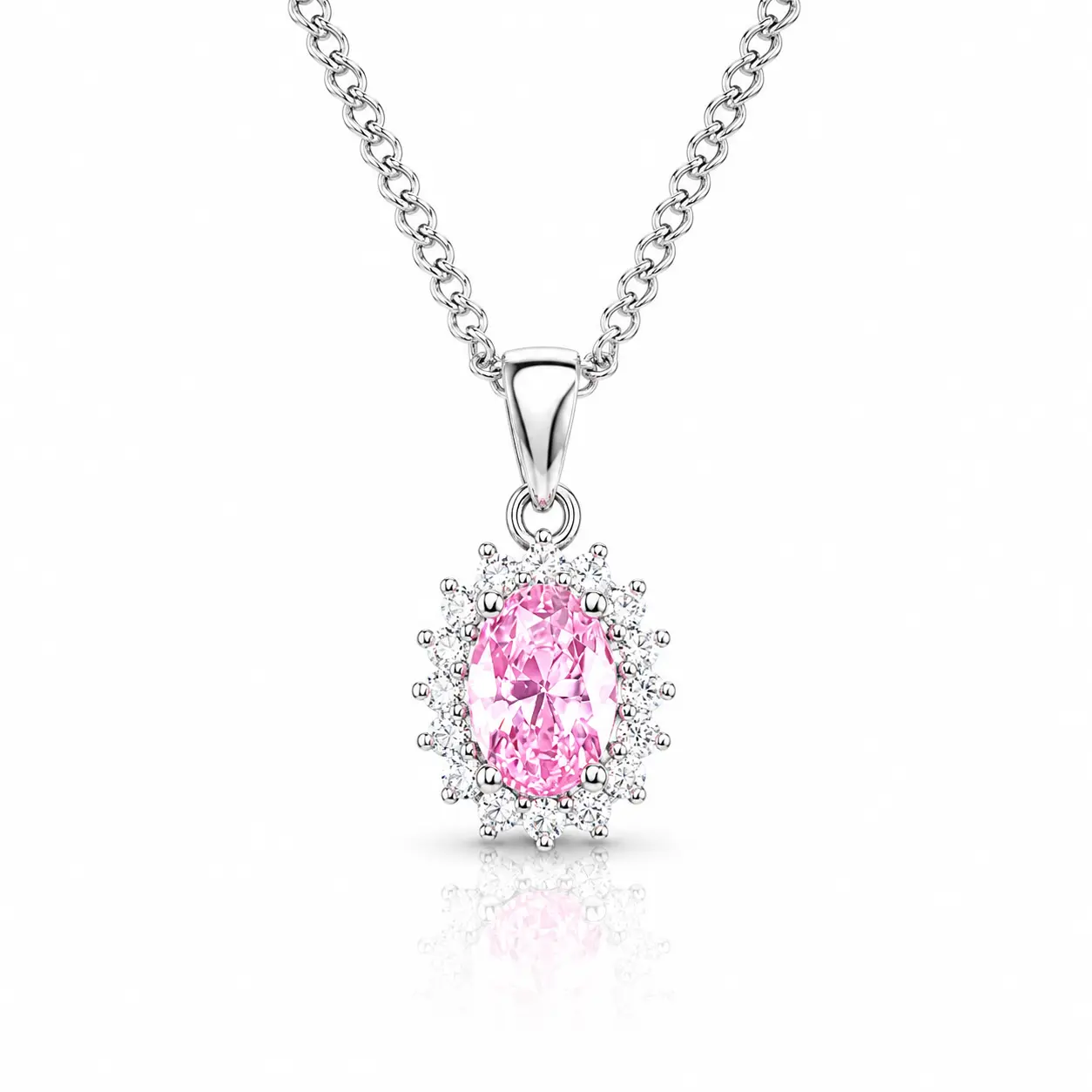 Oval Pink Gem Halo Pendant Necklace, Bloom Pink Aesthetic Jewelry for Women, 1.0CT Alloy Viral Trend Piece with Bling Effect, Meaningful Gifts, Bloom Pink Aesthetic Necklaces