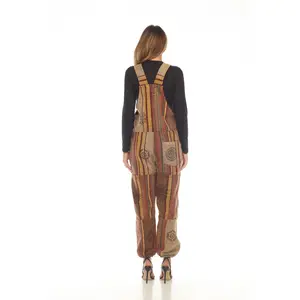Cotton Multi Rust Patchwork Overall Jumpsuit